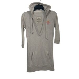Hollister Co. Oatmeal Heather Deep V-Neck Hooded Tunic Sweatshirt Dress - Small